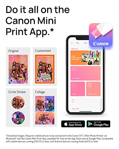 Canon Ivy 2 Mini Photo Printer, Print from Compatible iOS & Android Devices, Sticky-Back Prints, Pure White