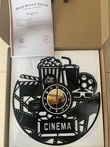 Home Theater Cinema and Popcorn Vinyl Record Wall Clock Movie Film Time Clock Watch Room Wall Home Theater Wall Decor Wall Art Gift for Movie Lover Gift Idea for a Best Friend