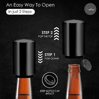 GOCHA Gadgets, Magnetic Bottle Opener, Bottle Cap Opener, Press & Pop Lid Open, Bar Opener Stainless Steel Automatic Push & Pull Magnet Bottle Top Opener (Black)