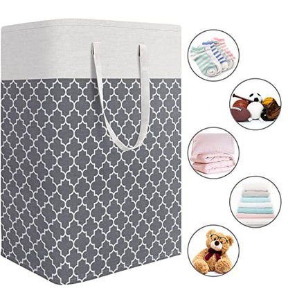 HomeHacks Laundry Baskets 2-Pack, Laundry Hamper with Long Handles, Collapsible Waterproof Clothes Hamper, Durable Tall Laundry Bin, Clothes Hamper for Bedroom, Bathroom, Dorm, Toys, 75L, Grey