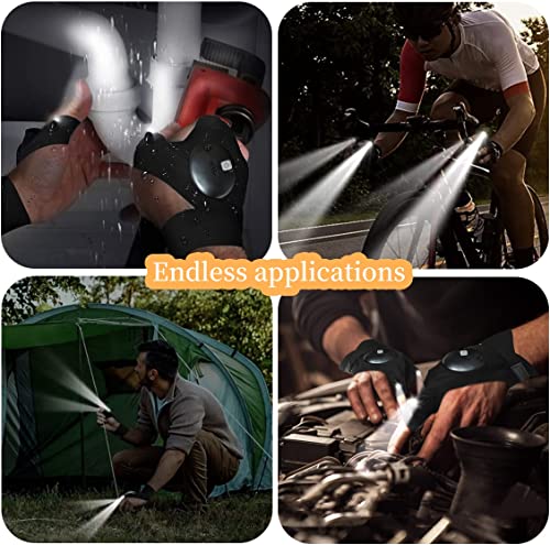 2Pairs LED Flashlight Gloves Gifts for Men, Father's Day Gifts for Dad, Cool Tools for Outdoor Fishing Gloves with Lights, Fingerless Flashlight Gloves for Camping Fishing Hunting Car Repairing