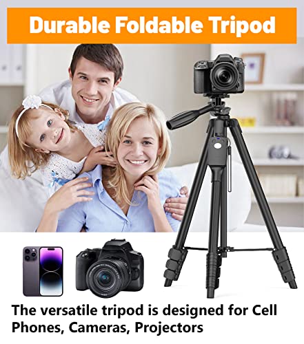 XXZU 60" Camera Tripod with Travel Bag,Cell Phone Tripod with Remote,Professional Aluminum Portable Tripod Stand with Phone Tripod Mount&1/4”Screw,Compatible with Phone/Camera/Projector/DSLR/SLR