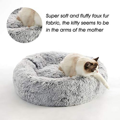 Calming Dog & Cat Bed, Anti-Anxiety Donut Cuddler Warming Cozy Soft Round Bed, Fluffy Faux Fur Plush Cushion bed for Small Medium Dogs and Cats (20"/24"/27"/30")