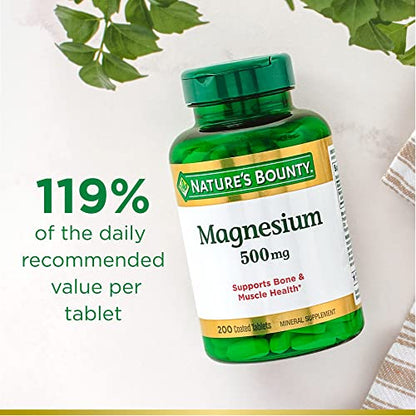 Nature’s Bounty Magnesium, Bone and Muscle Health, Whole Body Support, Tablets, 500 Mg, 200 Ct