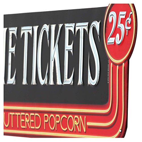 Open Road Brands Movie Tickets 25 Cents Embossed Metal Sign - Large Vintage Movie Room Wall Art with Arrow