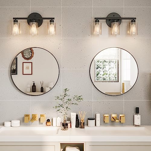 Growsun Black Round Mirror 21 inch Circle Mirror for Bathroom, Vanity, Bedroom, Home Decor