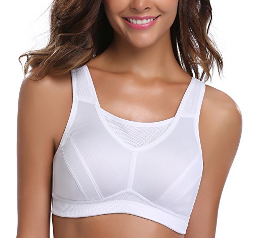 Wingslove Women's Full Coverage High Impact Wirefree Workout Non Padded Sports Bra Bounce Control (White,48C)