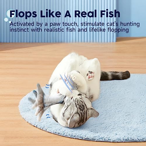 Potaroma Cat Toys Flopping Fish with SilverVine and Catnip, Moving Cat Kicker, Floppy Wiggle Fish for Small Dogs, Interactive Motion Kitten Exercise Toys, Mice Animal Toys 10.5"