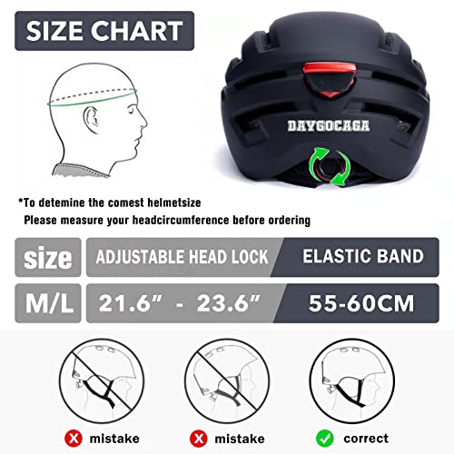 DAYGOCAGA Adult Bike Helmet for Men Women, Mountain Road Bicycle Helmet with USB Rechargeable Taillight, Matte Black