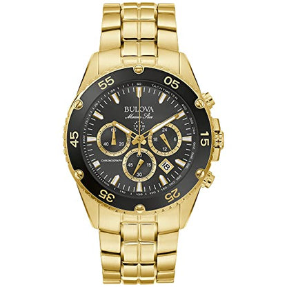 Bulova Men's Marine Star Gold Chronograph Stainless Steel Watch, Black Dial Style: 98B406