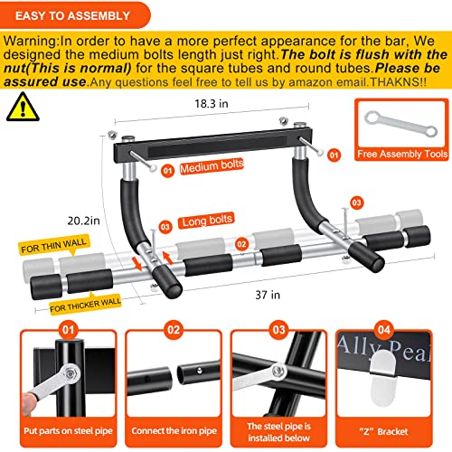 ALLY PEAKS Pull Up Bar Thickened Steel Pipe Super Heavy Duty Steel Frame Upper Workout Bar| Multi-Grip Strength for Doorway | Indoor Chin-Up Bar Fitness Trainer for Home Gym Portable (silver2)