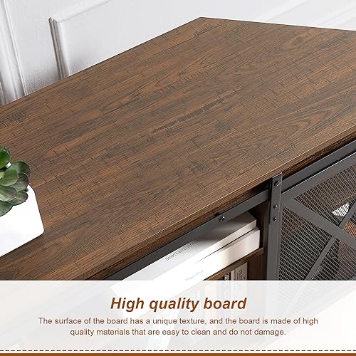 HOMISSUE Corner TV Stand for TVs Up to 60 Inch, TV Console Table with Storage Cabinets, Modern Corner TV Stand with Power Outlet, Industrial TV Stand with Sliding Door for Living Room, Bedroom, Brown