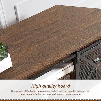 HOMISSUE Corner TV Stand for TVs Up to 60 Inch, TV Console Table with Storage Cabinets, Modern Corner TV Stand with Power Outlet, Industrial TV Stand with Sliding Door for Living Room, Bedroom, Brown