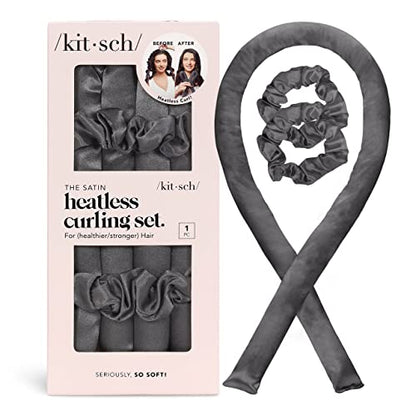 Kitsch Satin Heatless Curling Set - Hair Rollers for Heatless Curls | Heatless Hair Curlers & Hot Rollers | Hair Curlers to Sleep in | Heatless Curling Rod Headband | Heatless Curler (Charcoal)