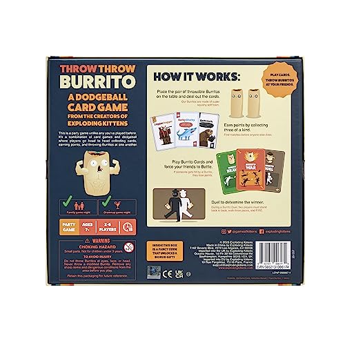 Throw Throw Burrito by Exploding Kittens - A Dodgeball Card Game - Family-Friendly Party Games - for Adults, Teens & Kids - 2-6 Players