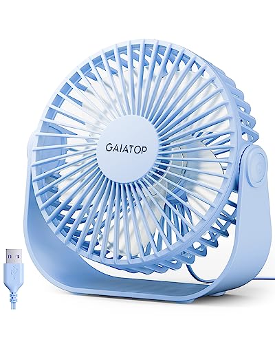 Gaiatop USB Desk Fan, 3 Speeds Portable Small Fan with Strong Airflow, 5.5 Inch Quiet Table Fan, 90° Rotate Personal Cooling Fan For Bedroom Home Office Desktop Travel (Blue)