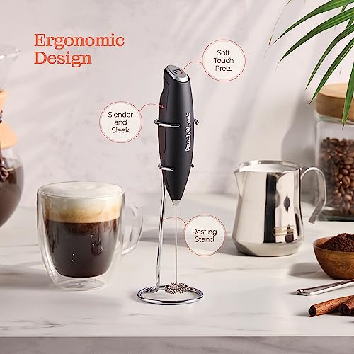 Powerful Handheld Milk Frother, Mini Milk Frother, Battery Operated (Not included) Stainless Steel Drink Mixer - Milk Frother Stand for Milk Coffee, Lattes, Cappuccino, Frappe, Matcha, Hot Chocolate