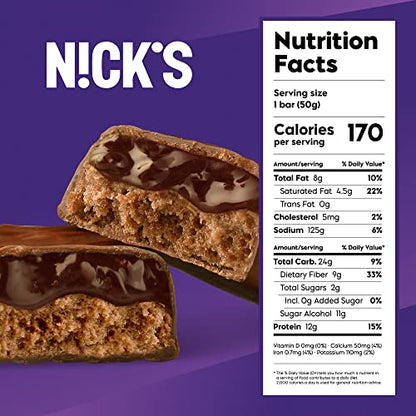 Nick's Protein Bars Triple Chocolate | 12g protein | 160 calories | Low Carb Keto Friendly Snacks No Added Sugar (Multipack 24 bars x 50g)