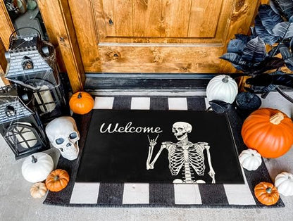 ATMOPSK Skull Doormat Funny Halloween Skull Welcome Door Mat,Living Room Kitchen Floor Mat Home Halloween Indoor Outdoor Decoration 17 x29 Inch