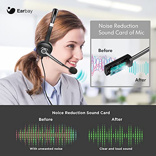 USB Computer Headset with Microphone for Laptop PC,3.5mm Wired Stereo Call Center Headset with Microphone Noise Cancelling, Corded Desktop Headphones with Mic & Mute for Office/Telework/Home/Kids/Zoom