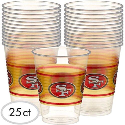 NFL San Francisco 49ers Disposable Plastic Cups - 16oz, 25 Pieces - Perfect for Game Day Parties & Tailgates