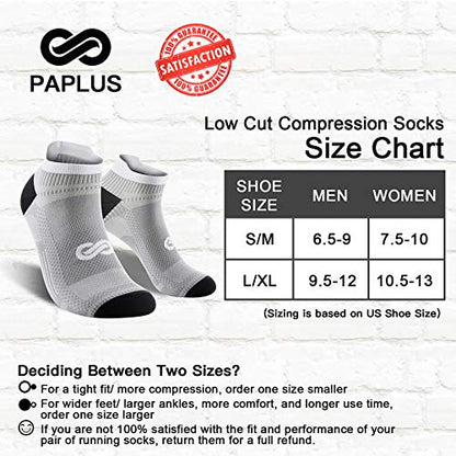 Low Cut Compression Socks for Men and Women (6 Pairs), No Show Ankle Compression Running Socks with Arch Support for Plantar Fasciitis, Cyling, Athletic, Flight, Travel, Nurses