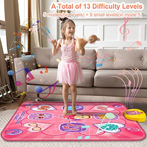 Dance Mat, Toy Gift for Kids Girls Boys Age 4 5 6 7 8 9, Electronic Dance Pad Game, Large Play Mat w/Rest Area, 13 Levels, No Discouraging Sound, Anti-Slippery (39.4'' x 34.3'')