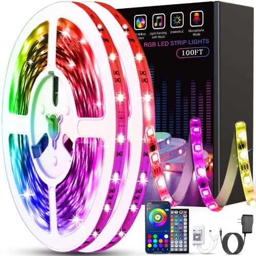 Tenmiro Led Lights for Bedroom 100ft (2 Rolls of 50ft) Music Sync Color Changing Strip Lights with Remote and App Control RGB Strip, for Room Home Party Decoration