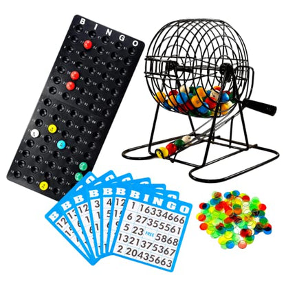 Regal Bingo - Deluxe Bingo Set - Includes 6 Inch Bingo Cage, Master Board, 18 Mixed Cards, 75 Calling Balls, Colorful Chips - Ideal for Large Groups, Parties