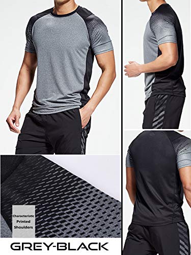 5 Pack Men’s Active Quick Dry Crew Neck T Shirts | Athletic Running Gym Workout Short Sleeve Tee Tops Bulk (Set 2, Large)