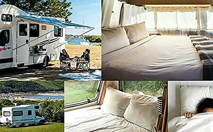 RV Camper Bunk Bed Sheets Set - 4-Piece 1800 Microfiber Bed Sheet Set for Motorhomes & Camper Beds, Deep Pockets - 6"-10" Fitted RV Bunk Sheets, Cool & Breathable, RV Bunk - 28” x 75” (Light Grey)