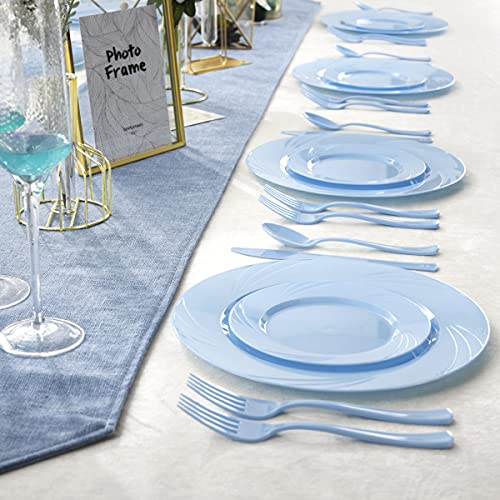 YOUBET 125Pieces Blue Plastic Plates-Blue Plastic Silverware-Include 25 Dinner Plates 25 Dessert Plates 25 Forks 25 Knives 25 Spoons- Blue Plastic Dinnerware for Parties