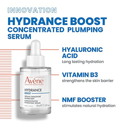 Eau Thermale Avène Hydrance Boost Concentrated Hydrating Serum, 48 Hour Hydration, Hyaluronic Acid, 1.0 fl.oz.