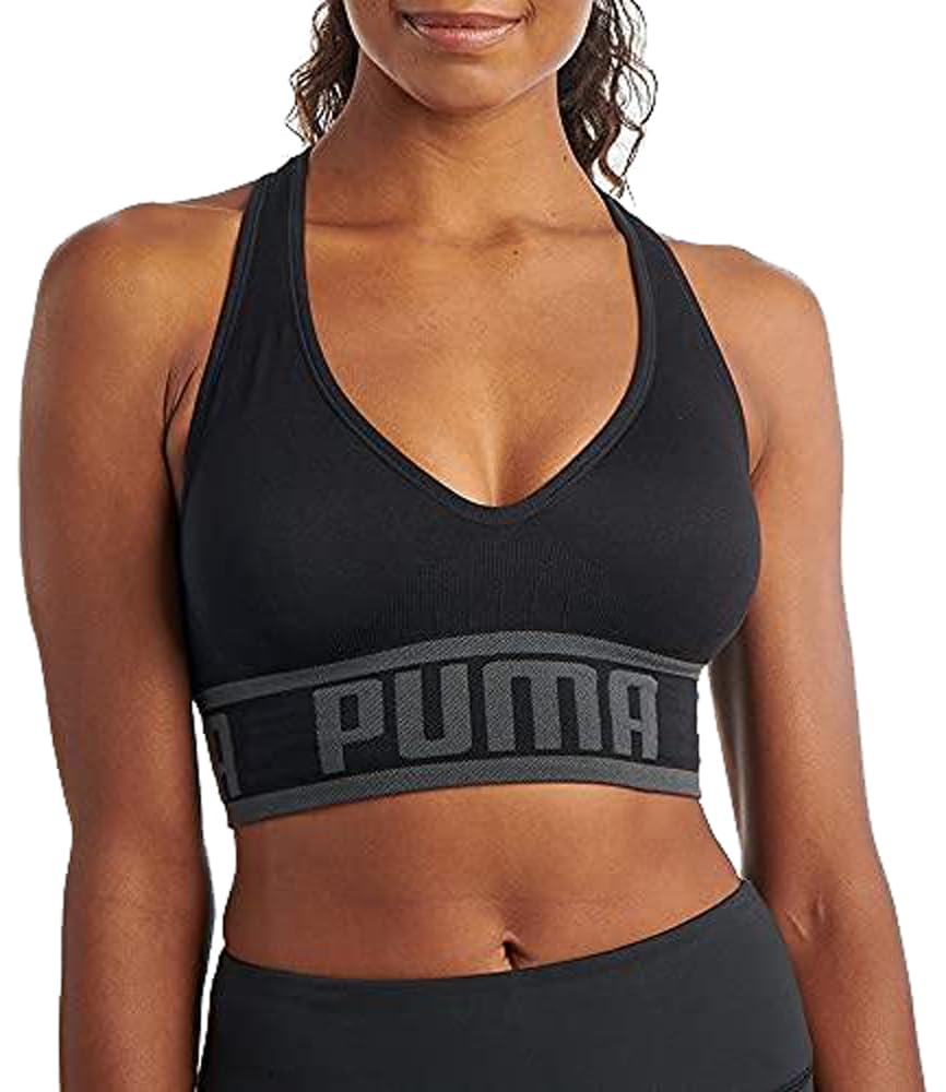 PUMA Women's Seamless Sports Bra, Black, Medium