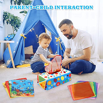 Aiduy Baby Toys 6 to 12 Months - Baby Tissue Box Toys Montessori Toys for Babies 6-12 Months - Soft Crinkle Infant Sensory Toys for 1 Year Old Early Learning Toys Baby Boys Girls Gifts