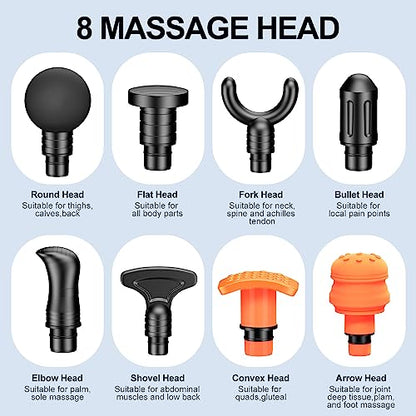 RAEMAO Massage Gun Deep Tissue, Back Massage Gun for Athletes for Pain Relief attaching 8 PCS Specialized Replacement Heads, Percussion Massager with 10 Speeds & LED Screen, Black