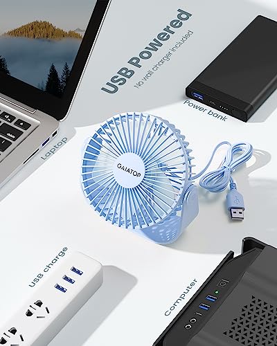 Gaiatop USB Desk Fan, 3 Speeds Portable Small Fan with Strong Airflow, 5.5 Inch Quiet Table Fan, 90° Rotate Personal Cooling Fan For Bedroom Home Office Desktop Travel (Blue)