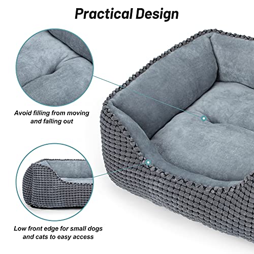 MIXJOY Dog Bed for Large Medium Small Dogs, Rectangle Washable Sleeping Orthopedic Pet Sofa Bed, Soft Calming Cat/Puppy Beds for Indoor Cats, Anti-Slip Bottom with Multiple Size (20'', Grey)