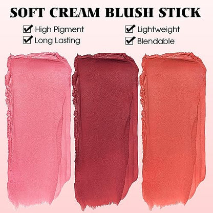 BEFIVECOK Cream Blush Stick for Cheeks - Cream Makeup Blush Wand, Solid Moisturizer Stick for Cheeks Tint, Natural Blendable Waterproof Korean Blush Stick, Matte Long-Lasting Smooth Blushes Makeup(#01 Shy Pink)