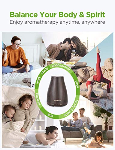 InnoGear Essential Oil Diffuser, Upgraded Diffusers for Essential Oils Aromatherapy Diffuser Cool Mist Humidifier with 7 Colors Lights 2 Mist Mode Waterless Auto Off for Home Office Room, Brown