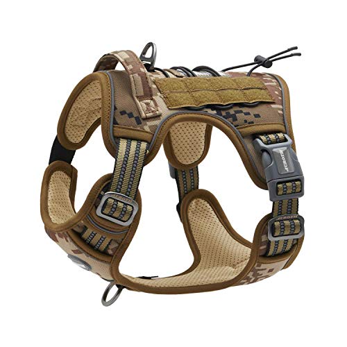 Auroth Tactical Pet Harness for Large Dogs No Pull Adjustable, Reflective K9 Working Training Easy Control Vest Military fpr Service Dog Desert Camo L