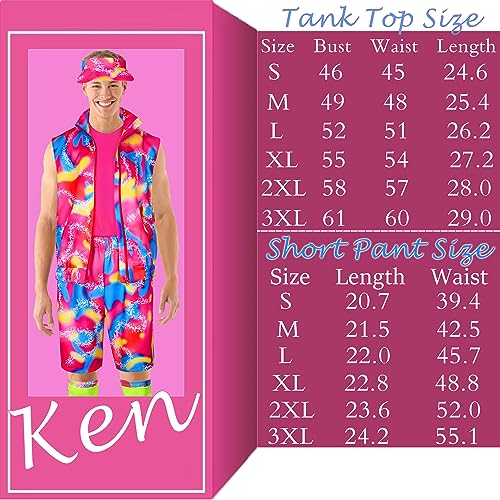 Cosrea Ken Costume for Men 80s 90s Workout Outfits Party Clothes Sportswear Tank top Vest Sun Visor Kneepad Halloween Cosplay