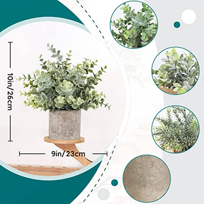 Der Rose 3 Pack Mini Potted Fake Plants Artificial Plastic Eucalyptus Plants for Home Office Desk Farmhouse Room Decor