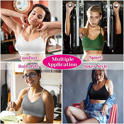 selizo Padded Bralettes for Women, 6 Pcs Sports Bras for Women Pack, V Neck Cami Bando Bra for Women Girls, S-M