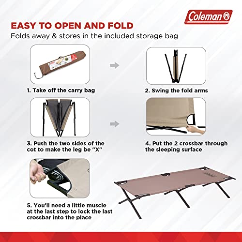Coleman Trailhead II Camping Cot, Easy-to-Assemble Folding Cot Supports Campers up to 6ft 2in or 300lbs, Great for Camping, Lounging, & Elevated Sleeping