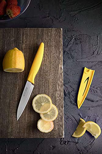 VITUER Paring knife, 4PCS Paring knives (4 Knives and 4 Knife cover), 4 Inch Peeling Knife, Fruit and Vegetable Knife, Ultra Sharp Kitchen Knives, German Steel, PP Plastic Handle