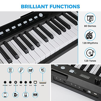 Asmuse 88-Key Full Size Electric Piano Keyboard Set, Digital Piano with Sustain Pedal, Power Supply, Built-In Speakers, Black