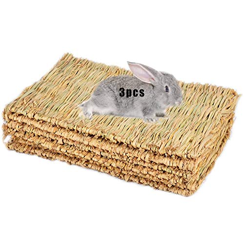 Grass Mat Woven Bed Mat for Small Animal Bunny Bedding Nest Chew Toy Bed Play Toy for Guinea Pig Parrot Rabbit Hamster Rat(Pack of 3)