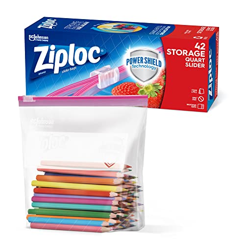 Ziploc Quart Food Storage Slider Bags, Power Shield Technology for More Durability, 42 Count