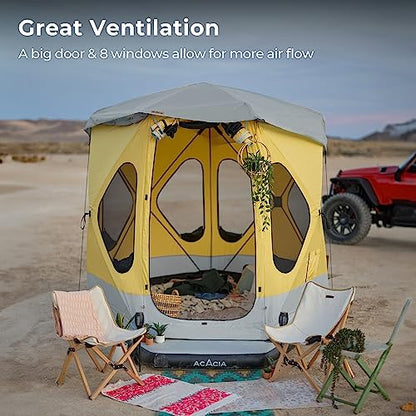 Space Acacia Tent Only, 3-in-1 Pop Up Camping Tent with 8 Windows, Waterproof Windproof Easy Setup 2/3 Person Tent for Camping Travel, Hiking, Backpacking, Moonstone